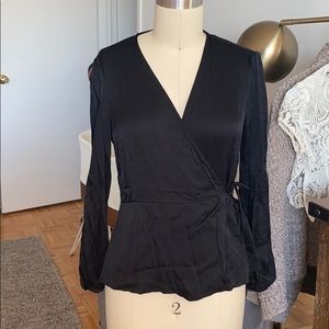 Silky Zara black wrap long sleeve top